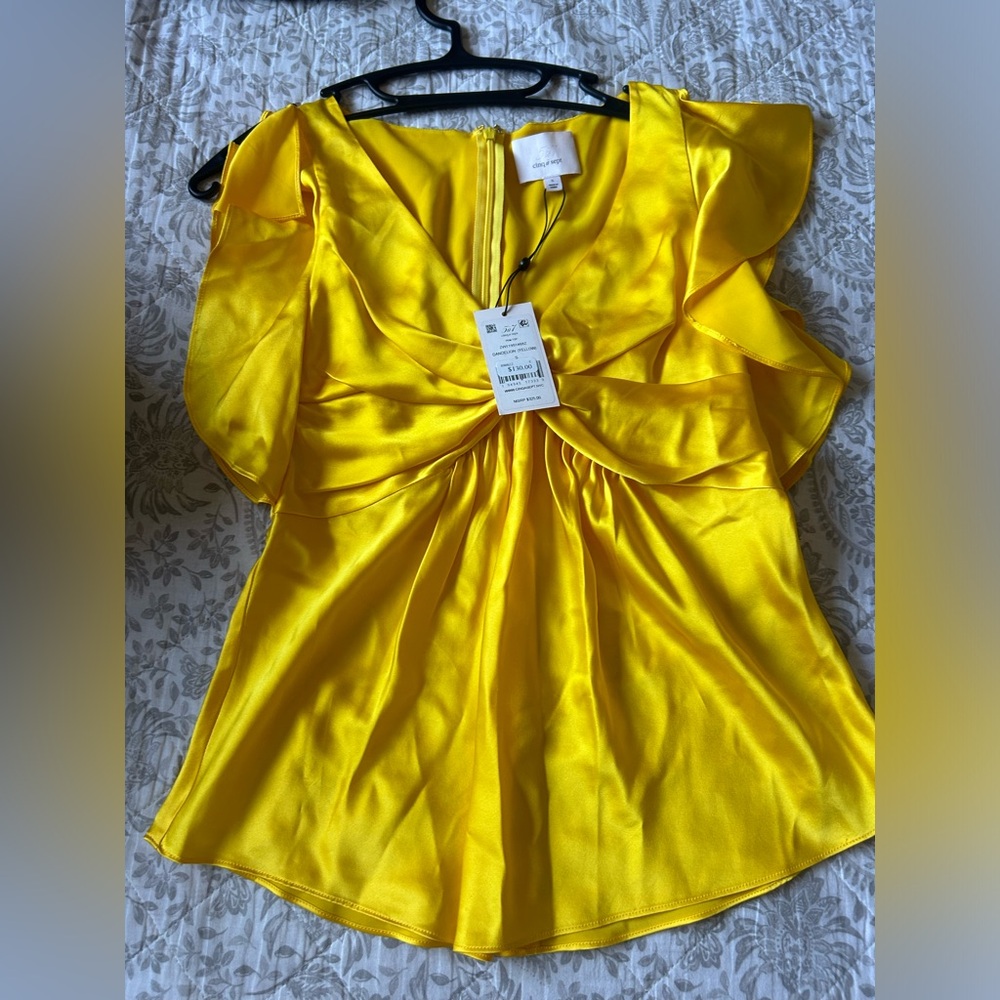 Cinq À Sept Pem Silk Flutter Sleeve Twist Blouse in Dandelion Sz S NWT